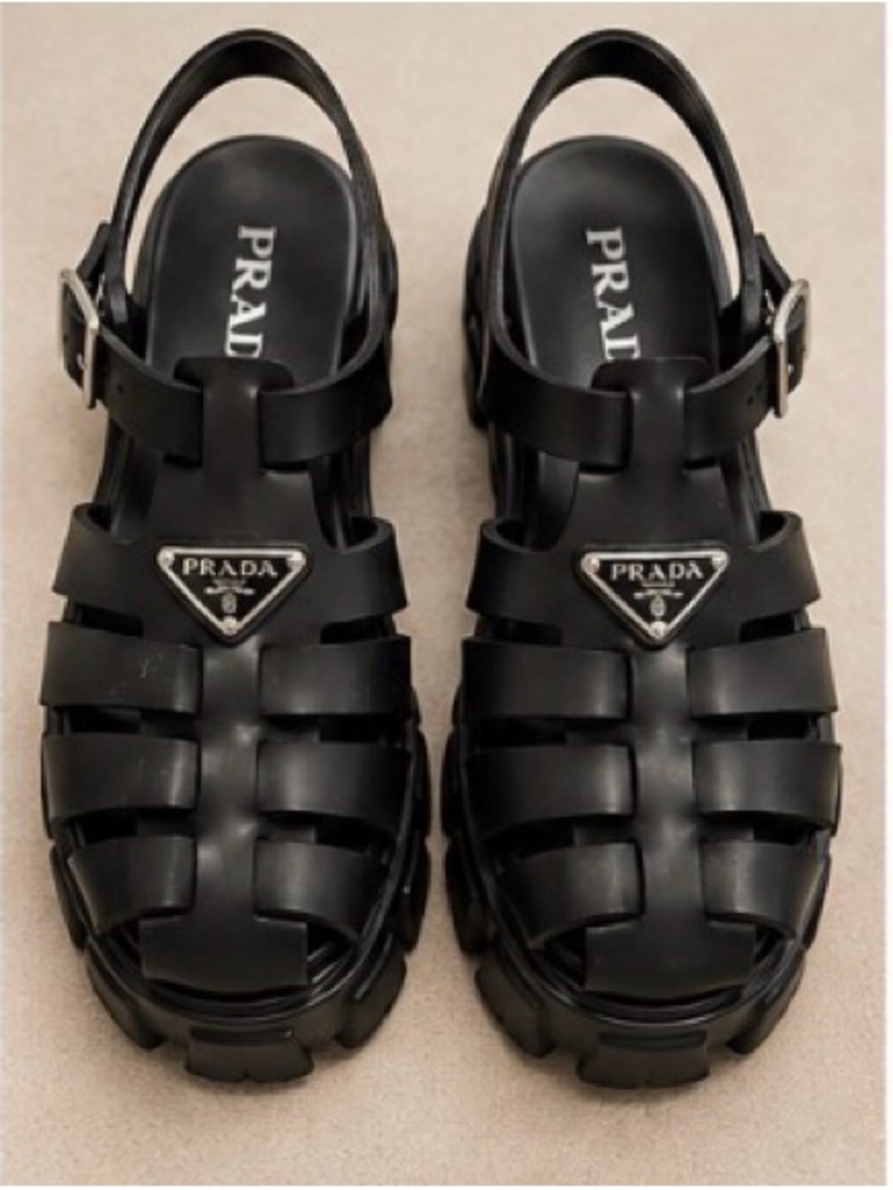 PRADA Black Rubber Caged Slingback Sandals- Size 7 (37)
